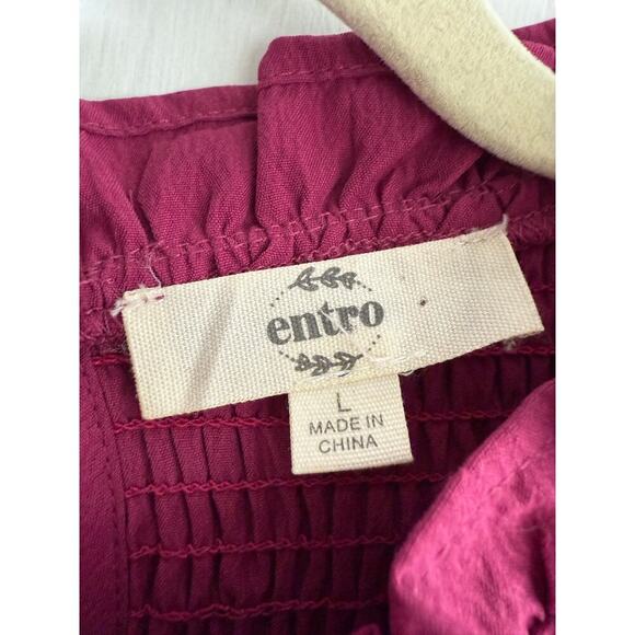 Entro Anthropologie Embroidered Bubble Sleeve Smocked Minidress size Large - Picture 5 of 7